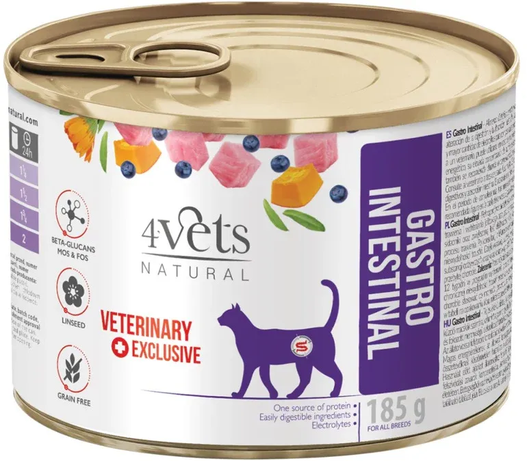 4VETS Natural Conservă pentru pisici, Gastro Intestinal 185g