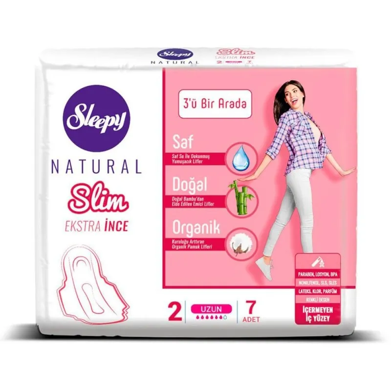 Absorbante Sleepy Natural Long Slim, 6 Picaturi, 7 Bucati