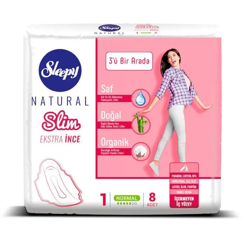 Absorbante Sleepy Natural Normal Slim, 5 Picaturi, 8 Bucati