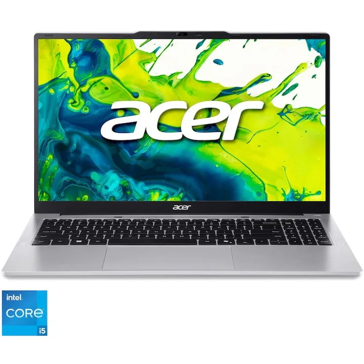 Acer Laptop Acer Aspire Lite 15 AL15-72P-54J8, procesor Intel® Core™ i5-13420H pana la 4.7GHz, 15.6 inch, Full HD, IPS, 16GB DDR5 RAM, 512GB SSD, Intel® UHD Graphics, No OS, Argintiu