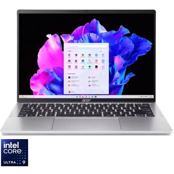 Acer Laptop Acer Swift Go 14, SFG14-74-90EF, procesor Intel® Core™ Ultra 9 285H, 14 inch, WUXGA, OLED, 16GB LPDDR5X RAM, 1TB SSD, Intel® Arc™ 140T GPU, Windows 11 Home, Argintiu