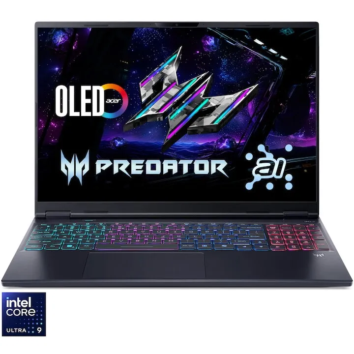 Acer Laptop Gaming Acer Predator Helios Neo 16S AI OLED PHN16S-71-99VW, Intel® Core™ Ultra 9  275HX pana la 5.4GHz, 16  inch, WQXGA, OLED, 165Hz, 32GB DDR5 RAM, 1TB SSD, NVIDIA® GeForce RTX™ 5070 Ti 12GB GDDR7, Windows 11 Home, Negru