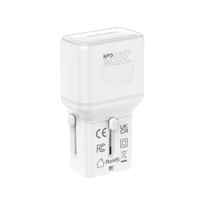 Adaptor retea Mobile Origin Travel Adapter GaN, 35W, 1xUSB-C, 1xUSB-A, Compatibil cu prize EU/UK/US/AU, Alb