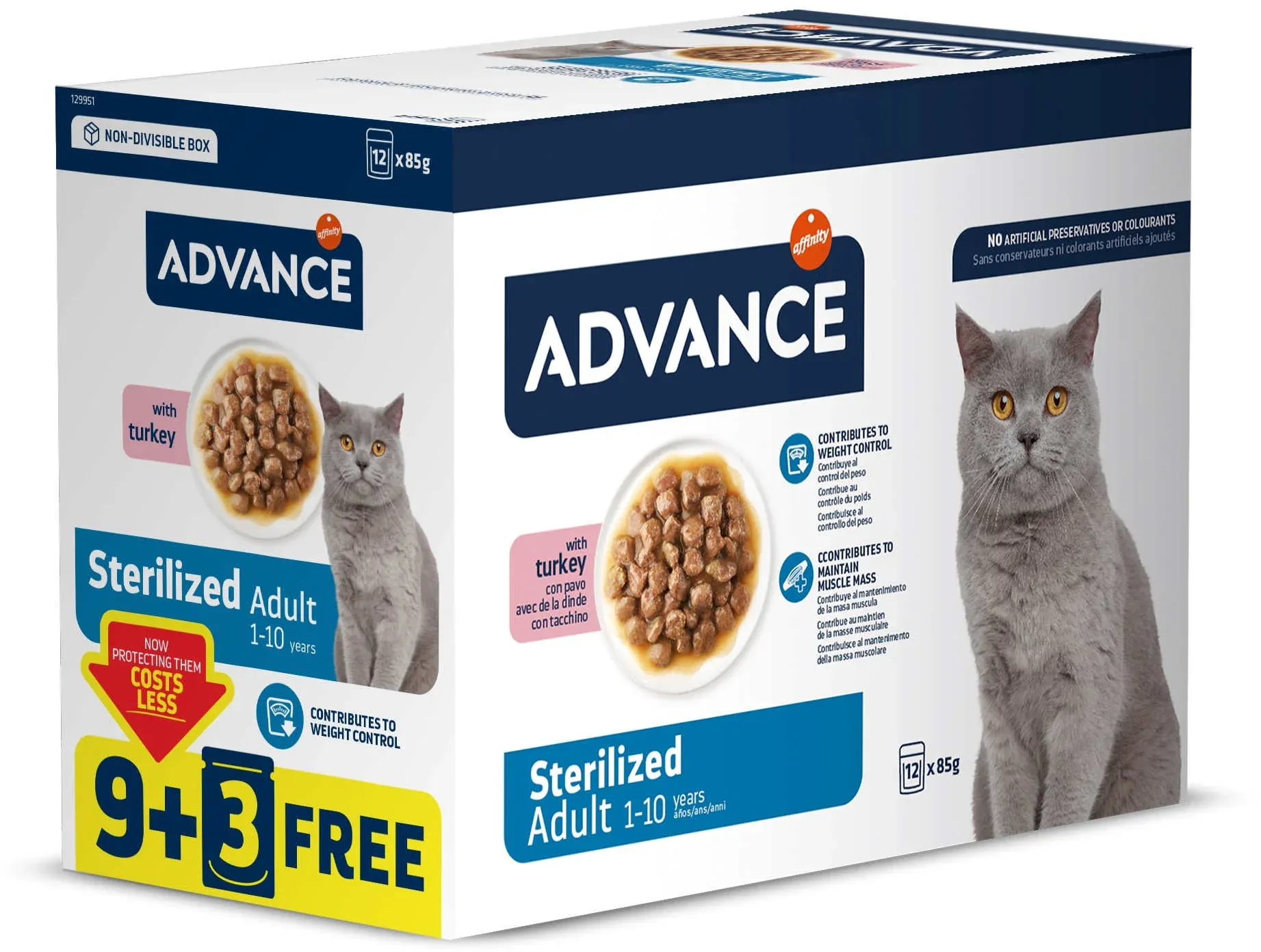 ADVANCE Plic MULTIPACK pentru pisici Sterile, Curcan 12x85G - 9+3 GRATIS