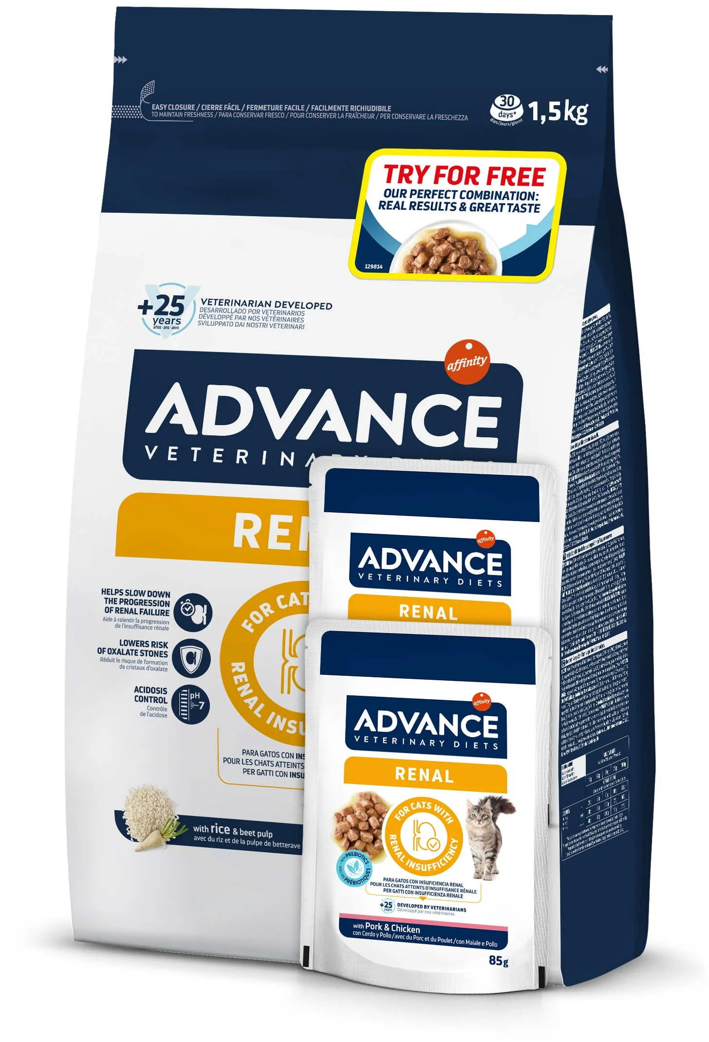 ADVANCE VD Renal, pt pisici cu insuficienţă renală, 1,5kg + 2 Plicuri GRATIS