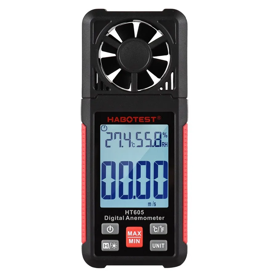 Anemometru digital Habotest HT605, Afisaj LCD, Masurare viteza vantului si temperatura, Negru