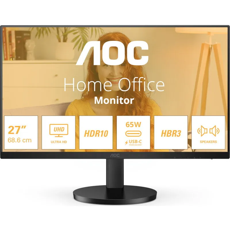 AOC Monitor LED AOC U27B3CF 27 inch UHD IPS 4 ms 60 Hz USB-C HDR, Negru