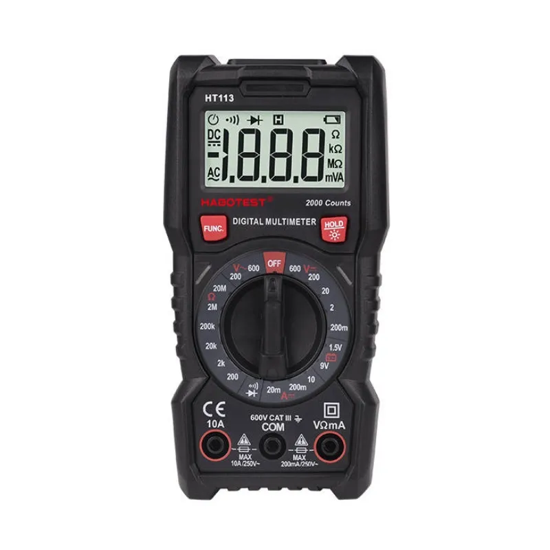 Aparat de masura digital Habotest HT113, Multimetru Universal, tensiune DC/AC, curent DC, Diode, Rezistente, Negru