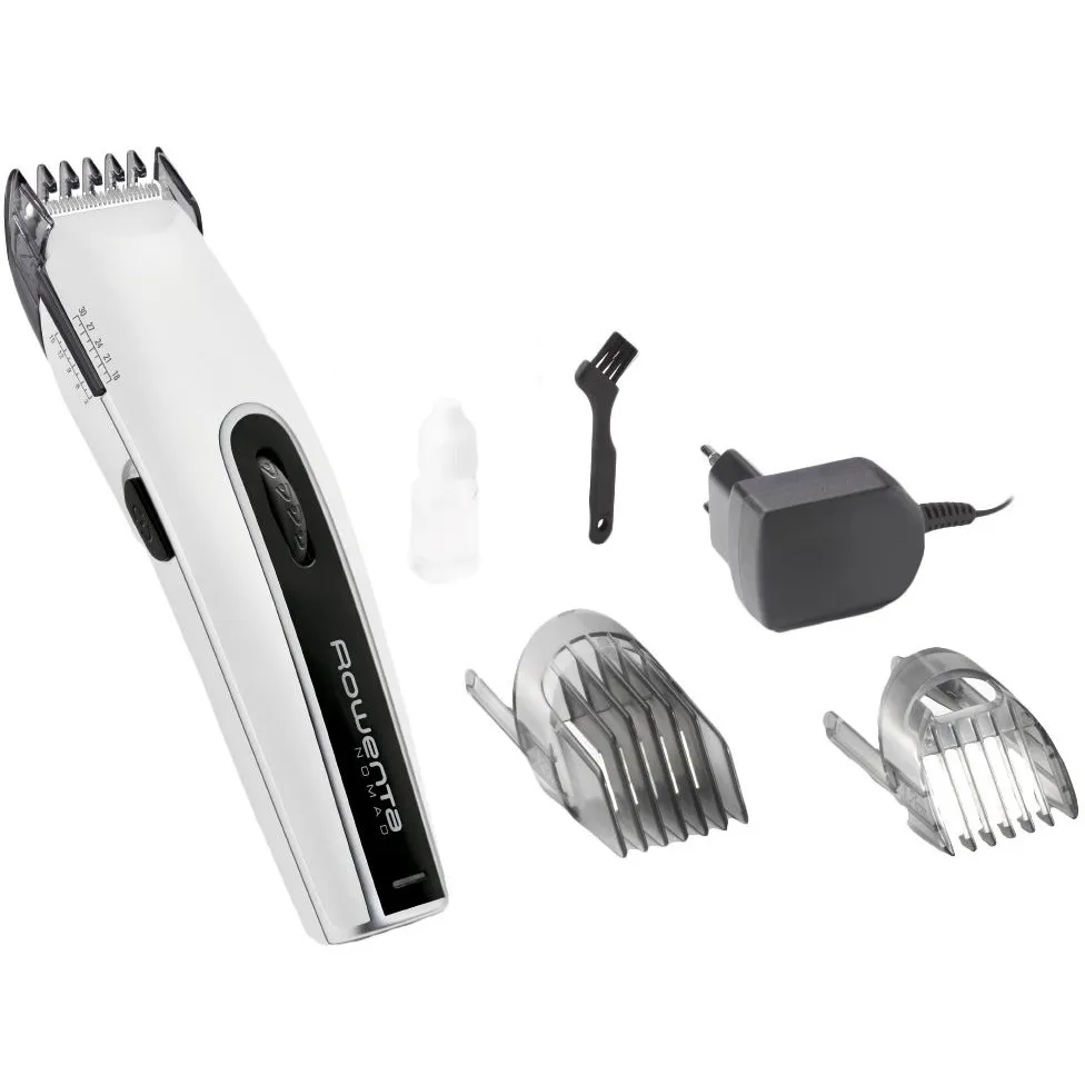 Aparat de tuns parul Rowenta Nomad TN1400F1, autonomie 40min, incarcare rapida, 2 piepteni, 20 de lungimi de taiere, lame cu tehnologie de auto-ascutire, alb