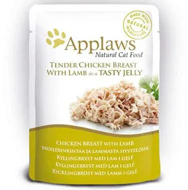 APPLAWS Plic hrană umedă pt pisici, cu File Piept de Pui şi Miel în Aspic 70g