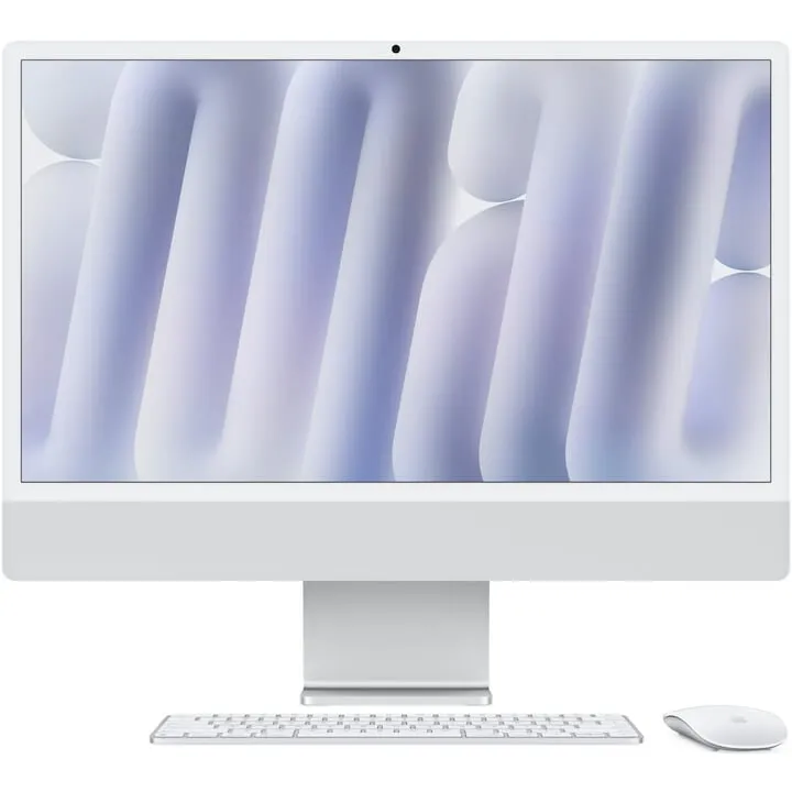 Apple Sistem Desktop PC iMac 24 cu procesor Apple M4, 8 nuclee CPU and 8 nuclee GPU, 24, Retina 4.5K, 16GB, 512GB SSD, Argintiu