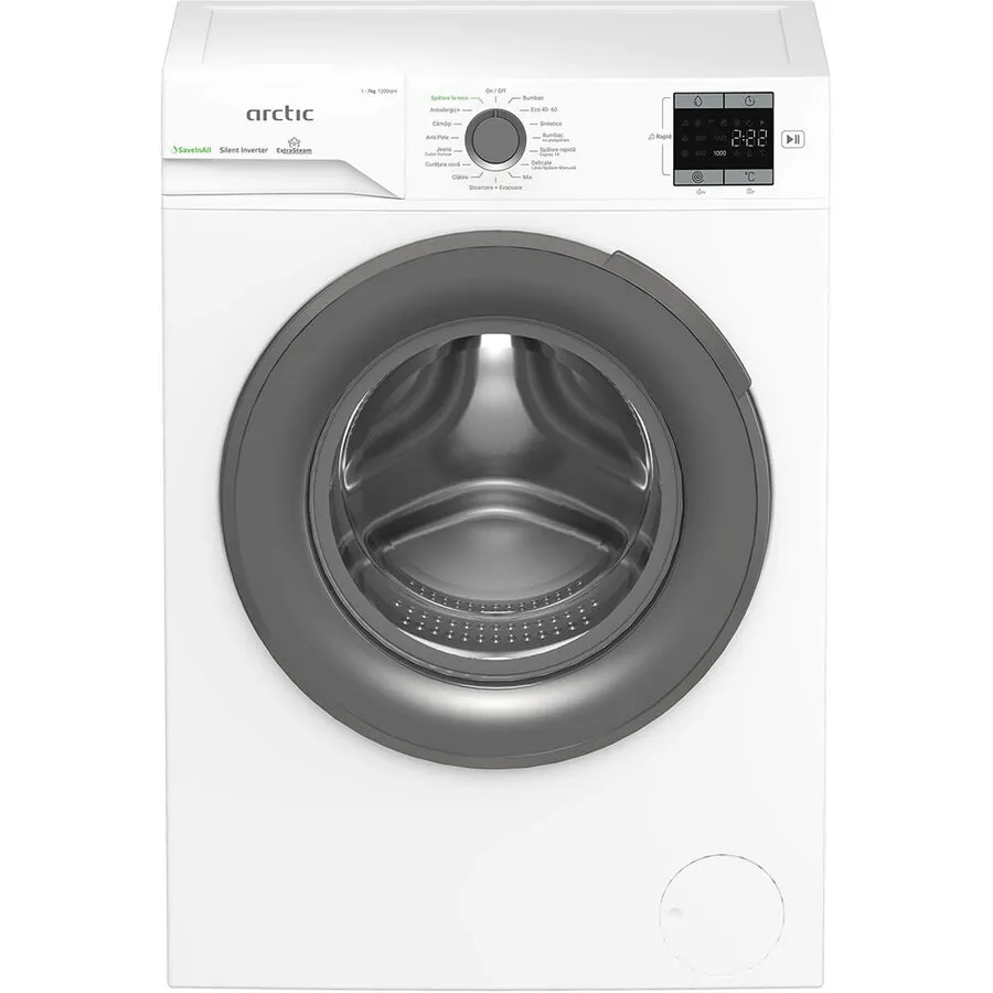 Arctic Masina de spalat rufe frontala Arctic, 7kg, 1200rpm, Clasa A, Motor SilentInverter, Display, ExtraSteam, SaveInAll, IronExpress, Recycled Tub, Alb