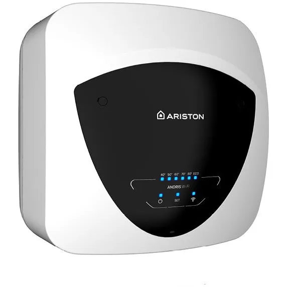 Ariston Boiler electric Ariston Andris Elite WiFi 15U/5 EU, 15l, 1200W, butoane soft touch, control vocal, clasa energetica A, Montare sub chiuveta, 360x360x298mm, Alb