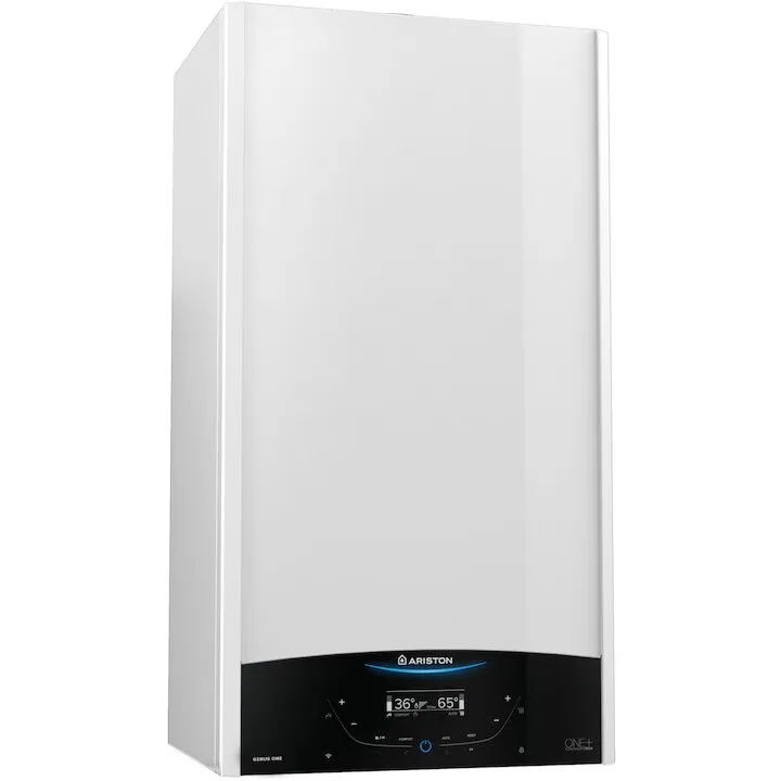 Ariston Centrala termica murala in condensare Ariston GENUS ONE+ 30, 30kW, gaz natural + GPL, meniu in limba romana, Ecran LCD tactil, schimbator caldura otel inoxidabil, clasa energetica A, fara kit inclus