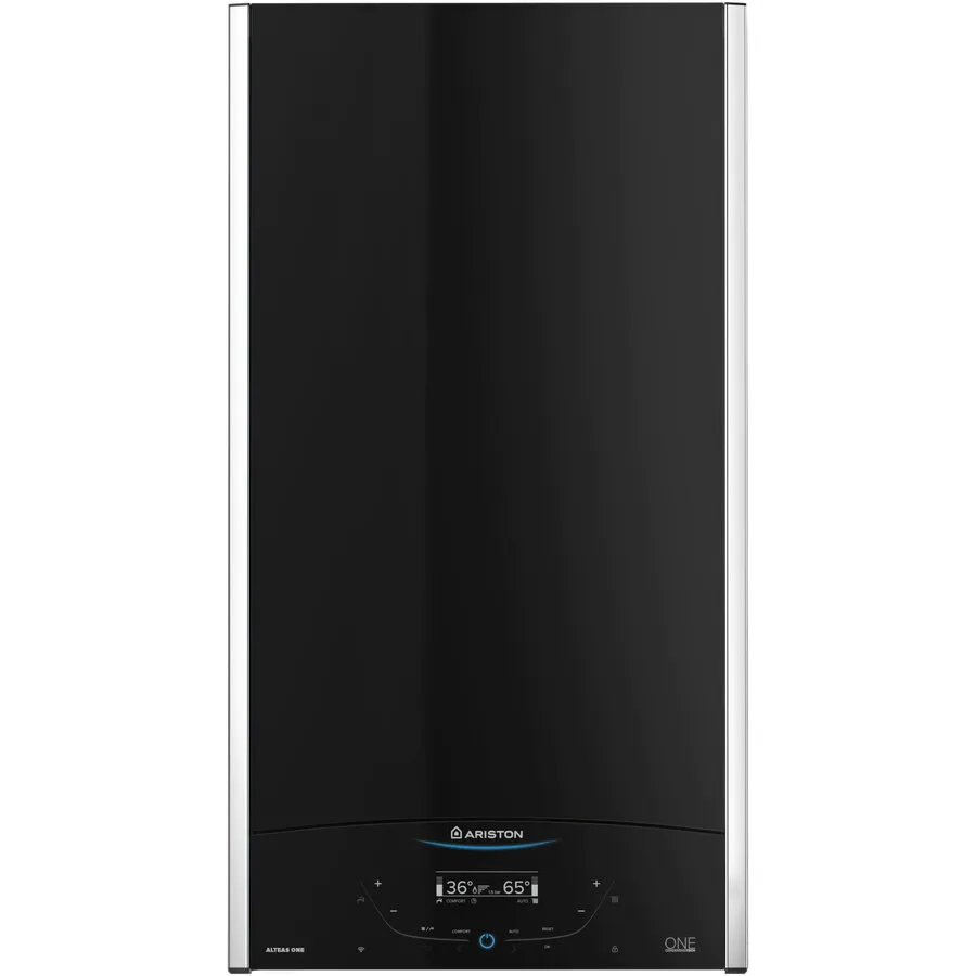 Ariston Centrala termica murala in condensatie, Tiraj fortat, 35 kw, Schimbator de caldura XtraTech, ecran LCD, Conectivitate SMART, Functie Auto, Panou comanda tactil, Wi Fi gateway inclus, panou frontal sticla Neagra