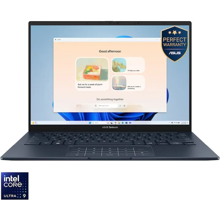 Asus Laptop ASUS Zenbook 14 UX3405CA, Intel Core Ultra 9 285H, 14 inch, RAM 16 GB, SSD 1 TB, Intel Arc Graphics, Windows 11 Pro, Albastru