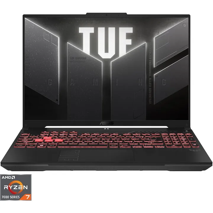 Asus Laptop Gaming ASUS TUF A16, procesor AMD Ryzen™ 7 7445HS pana la 4.70 GHz, 16 inch, Full HD+, WUXGA, 144Hz, IPS, 16GB DDR5 RAM, 512GB SSD, NVIDIA® GeForce RTX™ 4050 6GB GDDR6, No OS, Gri inchis