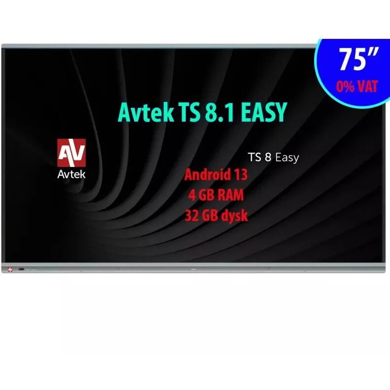 Avtek Monitor interactiv Avtek TS 8.1 Easy 75, 75 inch, 4K/UHD, TFT/LCD, Negru