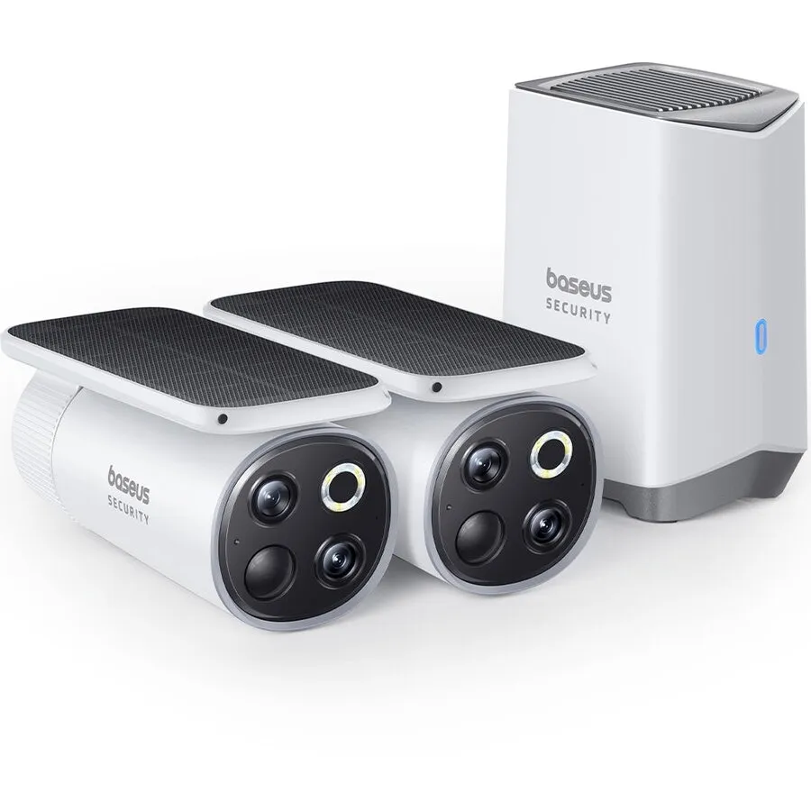 BASEUS Kit supraveghere video Baseus Security S1 Pro, Wireless, 3K, IP67, Panou Solar integrat, HomeStation H1 + 2 camere video (Alb)