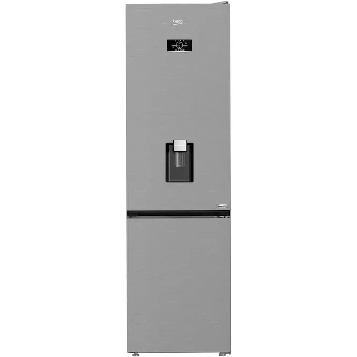 Beko Combina frigorifica Beko B3RCNA404HDXB1, 355 l, No Frost, Clasa E, HarvestFresh, Slim tank water dispenser, AeroFlow, H 203.5 cm, Argintiu