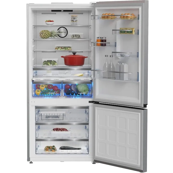 Beko Combina frigorifica Beko B5RCNE615ZXP, 615 l, No Frost AeroFlow, Clasa D, HarvestFresh , MaxStore, BioCycle, Dairy, H 193,5 cm, Inox