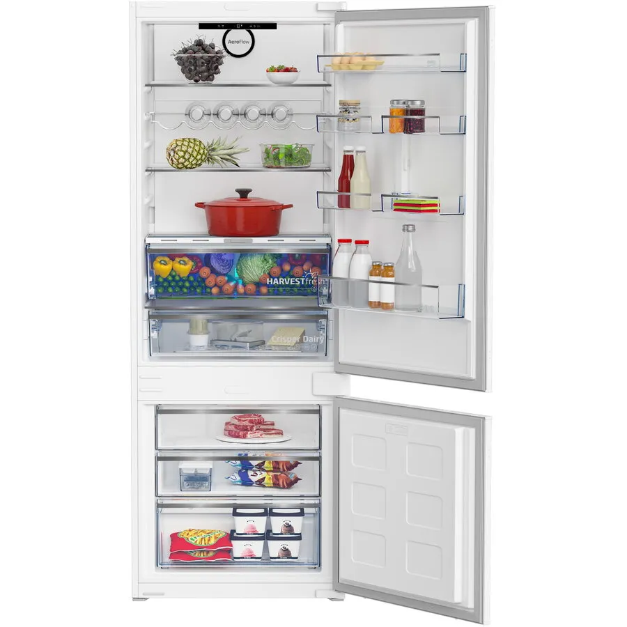 Beko Combina frigorifica incorporabila BEKO BCNE400E40SN, 370 l, No Frost, Raft sticle, HarvestFresh, Display touch control, Clasa E, H 194 cm, Alb