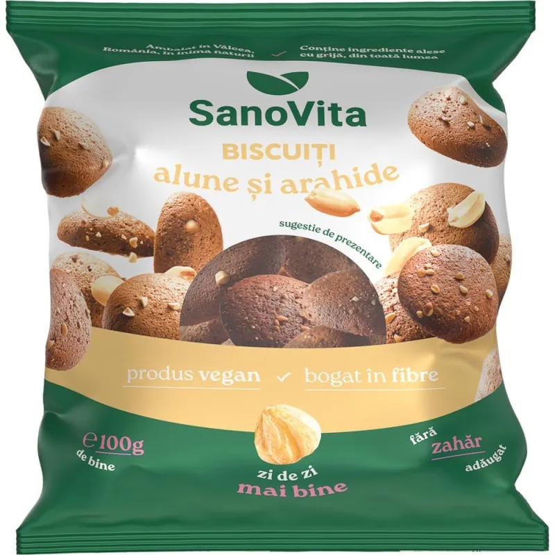 Biscuiti cu Aline si Arahide fara Zahar Adaugat, Sanovita, 100 g