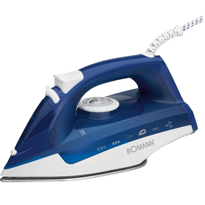 Bomann Fier de calcat Bomann, DB 6004 CB, talpa din otel inoxidabil, functie anticalcar, calcare pe orizontala si verticala, auto-curatare, control al aburului, toate tipurile de material, Alb/Albastru