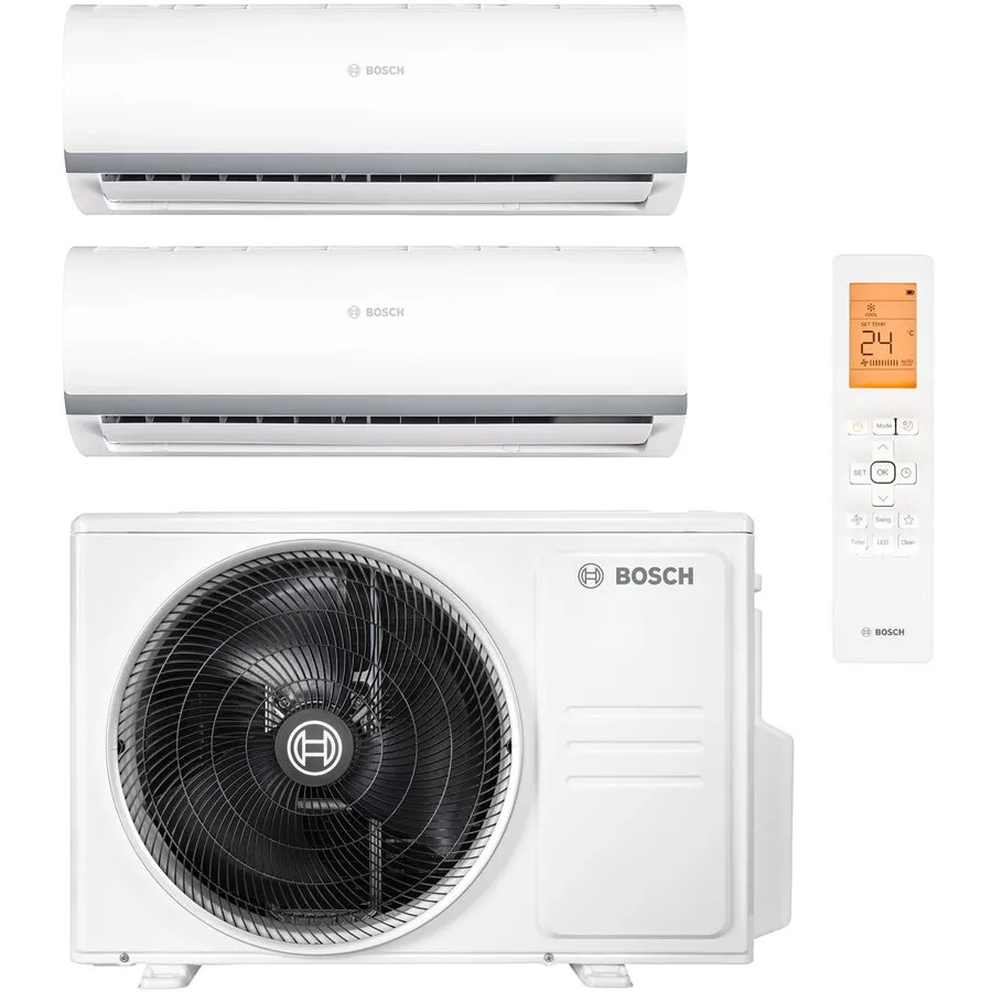 BOSCH Aparat de aer conditionat multi-split Bosch Seria 2000, 9000 + 12000 BTU, unitate externa 18000 BTU, Clasa A++/A+, Alb
