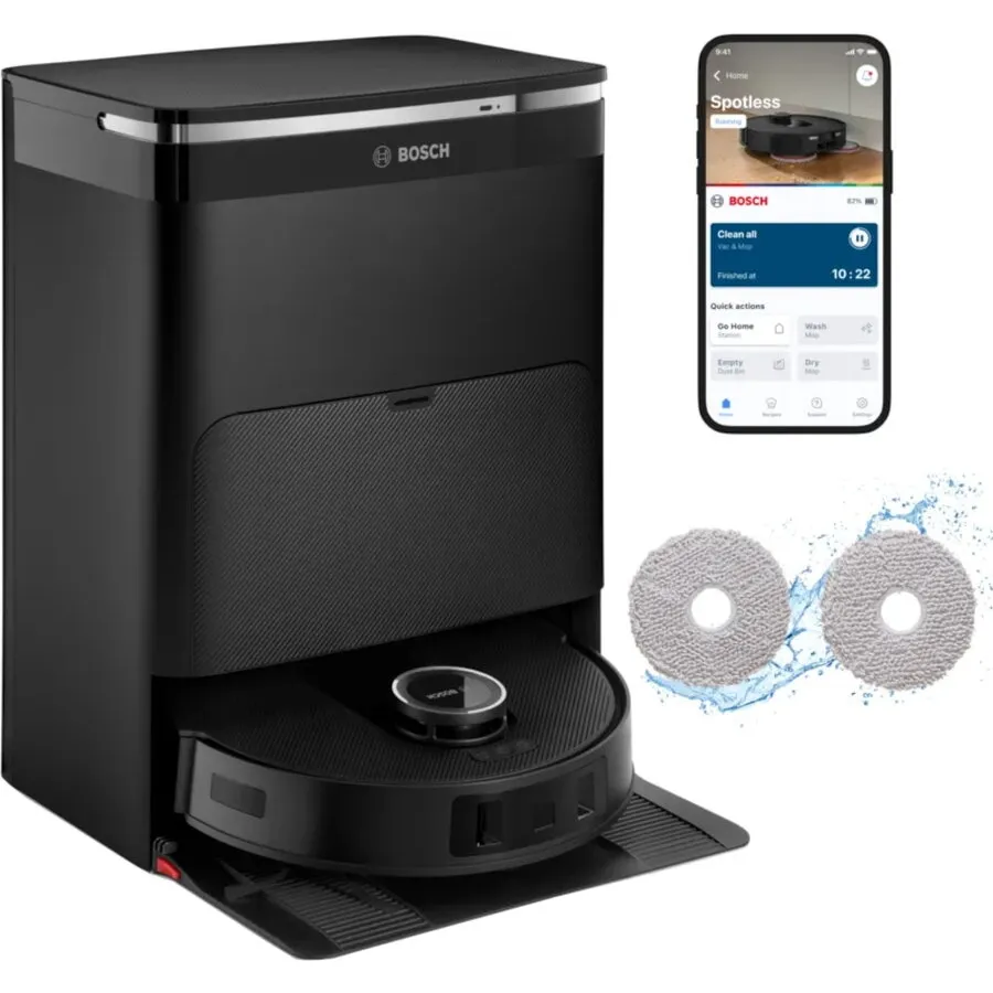 BOSCH Aspirator robot Bosch Spotless Max BCRDW3B, Aspirare uscata si cu mop, 11000 Pa, Recipient praf 275ml, Navigare LiDAR, Negru