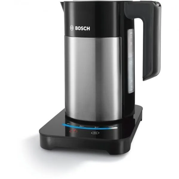 BOSCH Fierbator apa Bosch TWK7203, 2200 W,1.7 L, setare 7 temperaturi, Keep Warm Function,Filtru anti-calcar detasabil, Negru/Inox