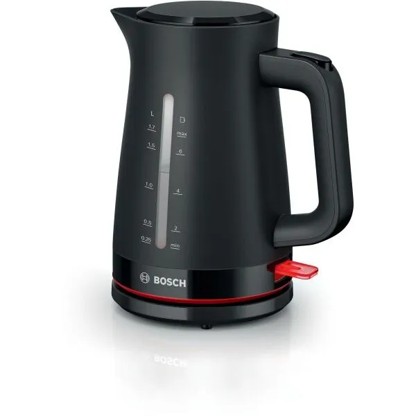 BOSCH Fierbator de apa Bosch TWK3M123, 1.7l, filtru de calcar,oprire automata, protectie impotriva supraincalzirii si functionarii fara apa, oprire in momentul ridicarii canii de pe suport, Negru