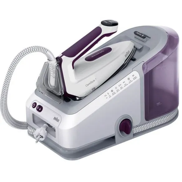 BRAUN Statie de calcat Braun CareStyle 7 IS7266VI, 2400W, 7.5 bari, abur variabil 160g/min, jet de abur 550g/min, rezervor 2L, tehnologie iCare, tehnologie FreeGlide 3D, talpa EloxalPlus, Alb-Violet