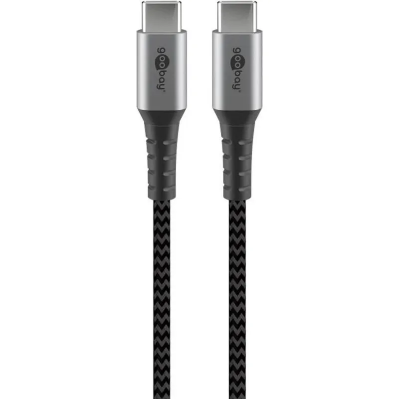 Cablu de Date USB-C tata - USB-C tata, Gri/Argintiu, Textil, Flexibil, 2 m, Goobay