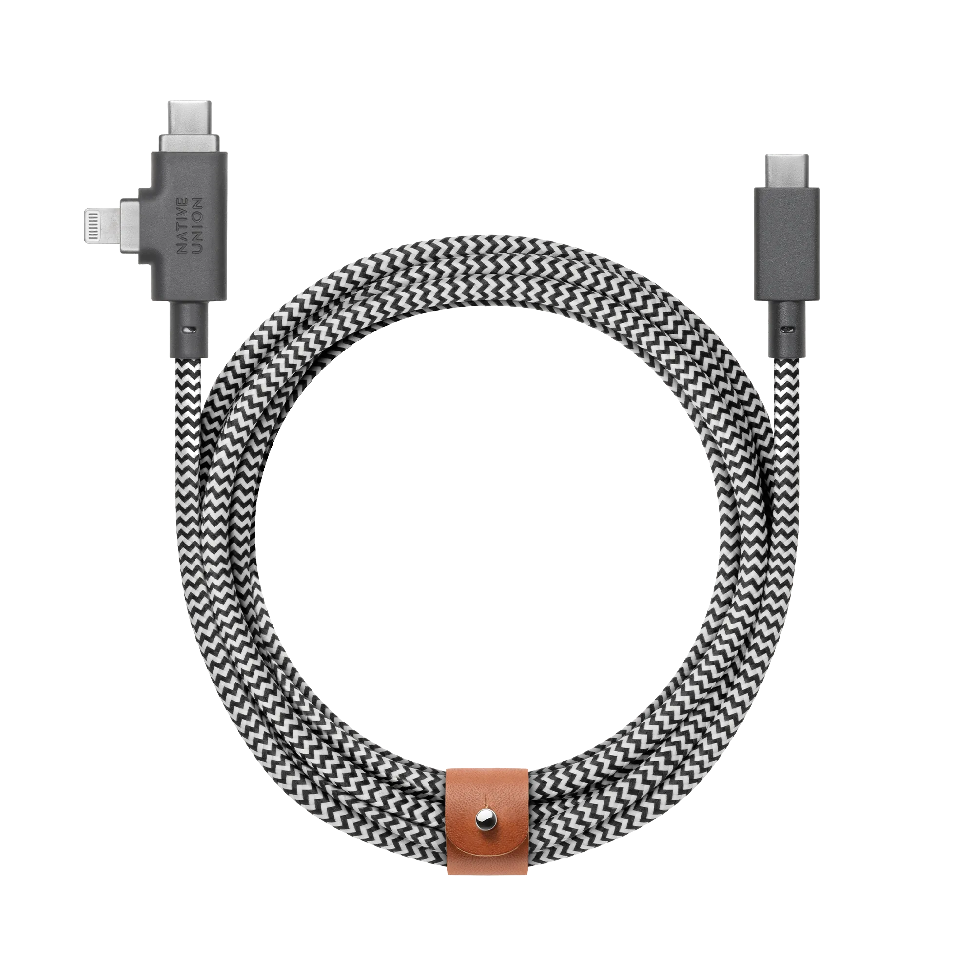 Cablu pentru incarcare si transfer de date Native Union Belt Duo Pro, USB-C la USB-C / Lightning, 240W, 480Mbps, 2.4m, Zebra