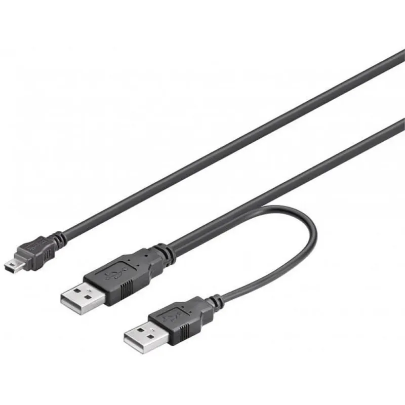 Cablu USB 2.0 2 x A Tata - mini USB 5p Tata, Negru 0.6 m, Goobay