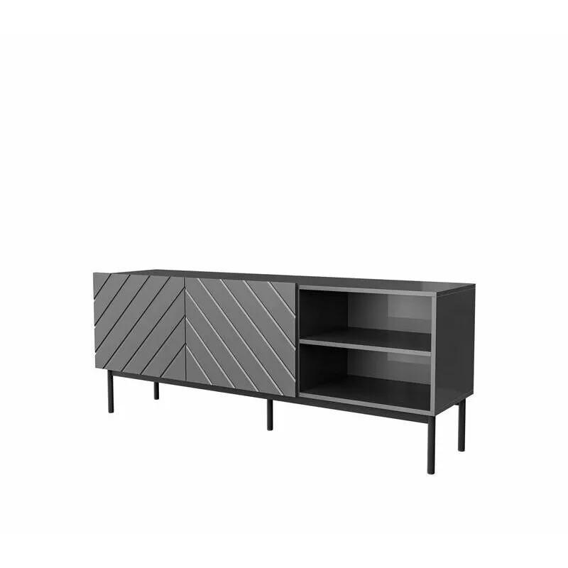 Cama&nbsp;MEBLE Comoda TV Cama Meble Abeto pe cadru din otel Negru, 150x42x60 cm, PAL-MDF, Gri lucios