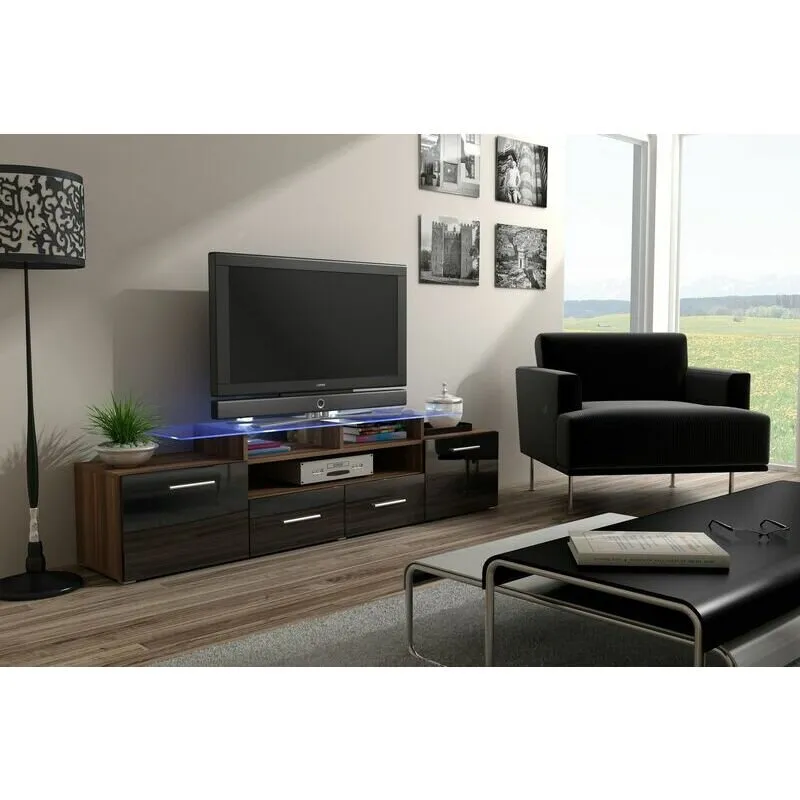 Cama&nbsp;MEBLE Comoda TV Cama Meble Evora 200, Lemn de Prun-Negru