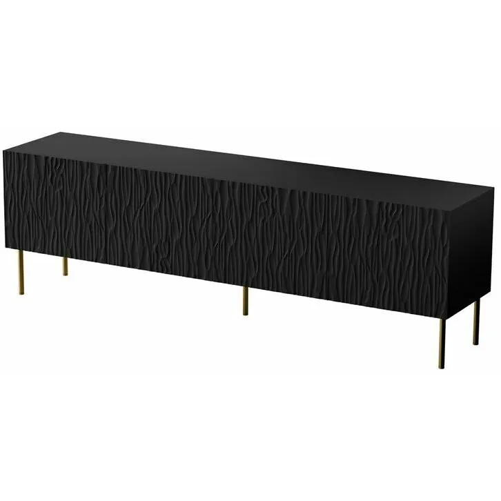 Cama&nbsp;MEBLE Comoda TV Cama Meble Jungle 190x40,5x59,5, PAL-MDF, Negru mat cu picioare Aurii