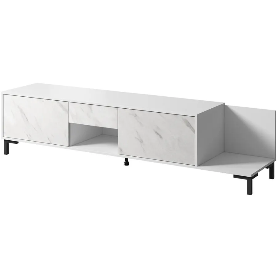 Cama&nbsp;MEBLE Comoda TV Cama Meble Marmo 2D1S1K, PAL, 195x40x47.5 cm, Alb mat cu Alb marmura