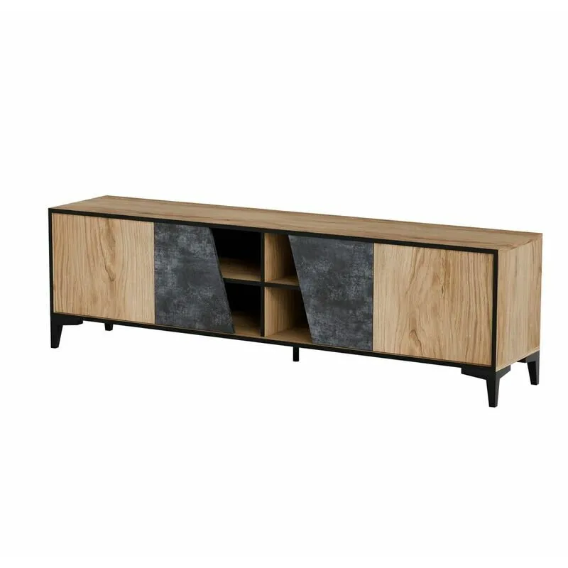 Cama&nbsp;MEBLE Comoda TV Cama Meble Ovo, 4 usi, finisaj mat, 180x38x53cm, MDF-PAL, Negru-Stejar