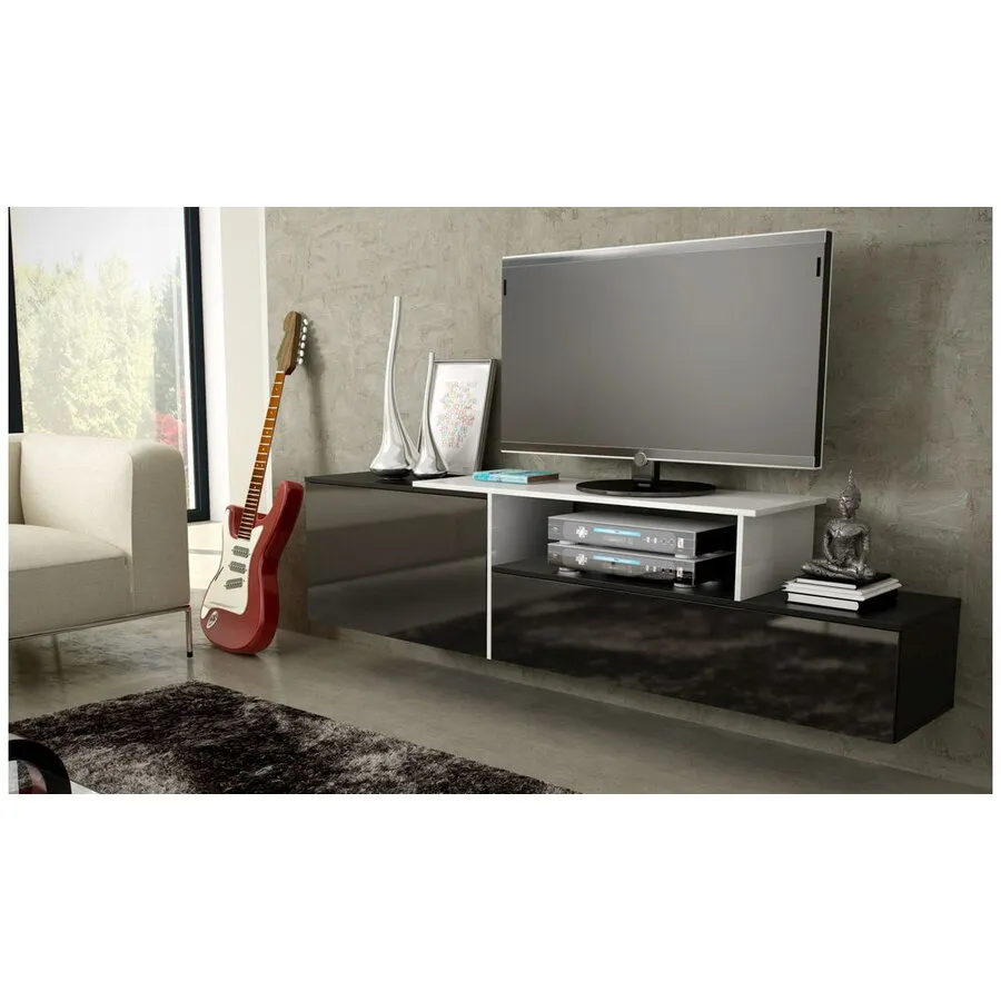 Cama&nbsp;MEBLE Comoda TV Cama Meble Sigma 3 180, MDF-PAL, Negru lucios-Alb
