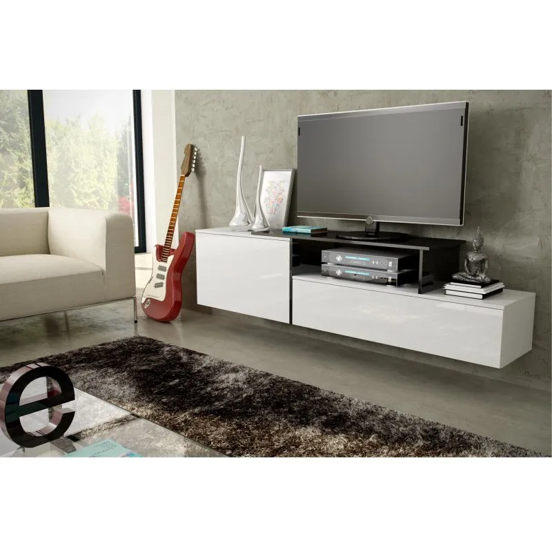 Cama&nbsp;MEBLE Comoda TV Cama Meble Sigma 3 180, PAL-MDF, Alb-Negru