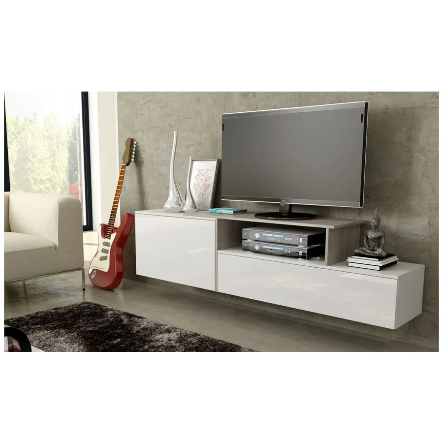 Cama&nbsp;MEBLE Comoda TV Cama Meble Sigma3 BI/BI+S, 40x180x52cm, Alb-Stejar