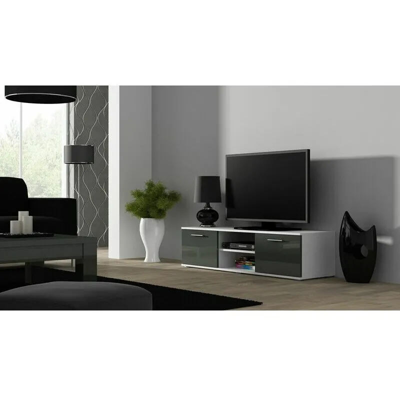 Cama&nbsp;MEBLE Comoda TV Cama Meble Soho 140, Alb-Gri lucios