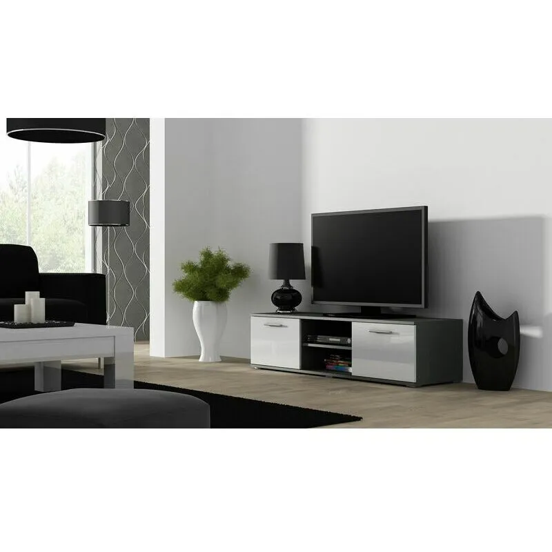 Cama&nbsp;MEBLE Comoda TV Cama Meble Soho 140, Gri-Alb lucios