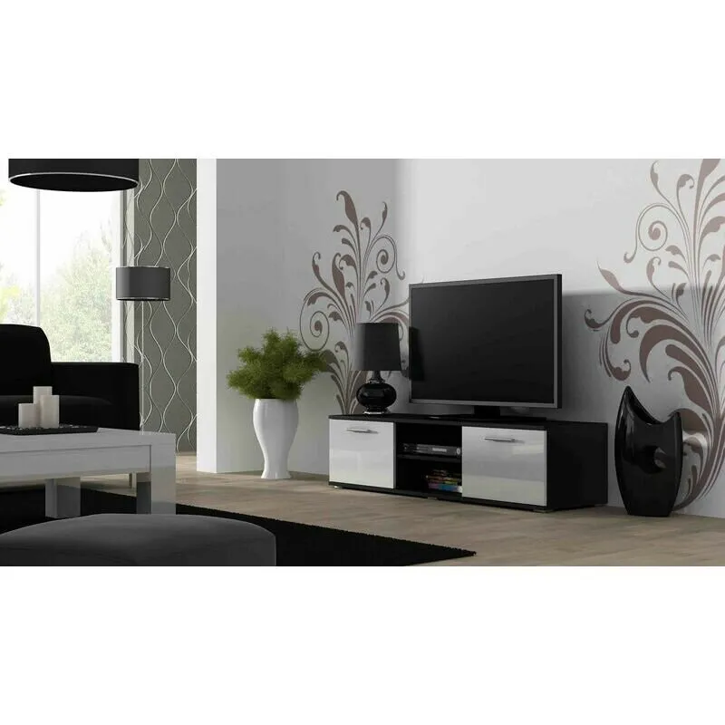 Cama&nbsp;MEBLE Comoda TV Cama Meble Soho 140, Negru-Alb lucios