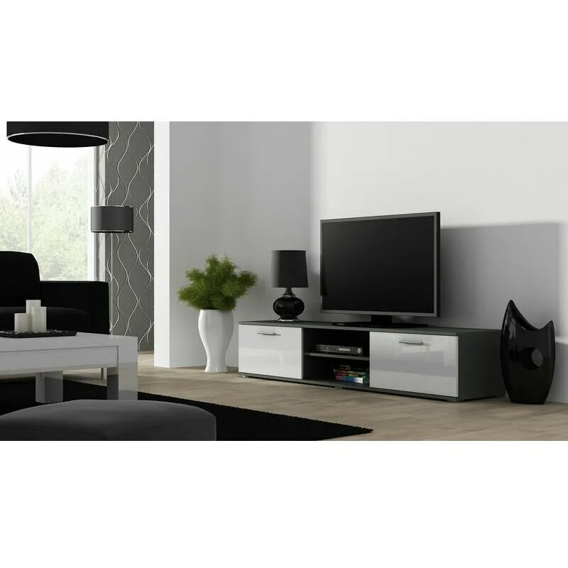 Cama&nbsp;MEBLE Comoda TV Cama Meble Soho 180, Gri-Alb lucios