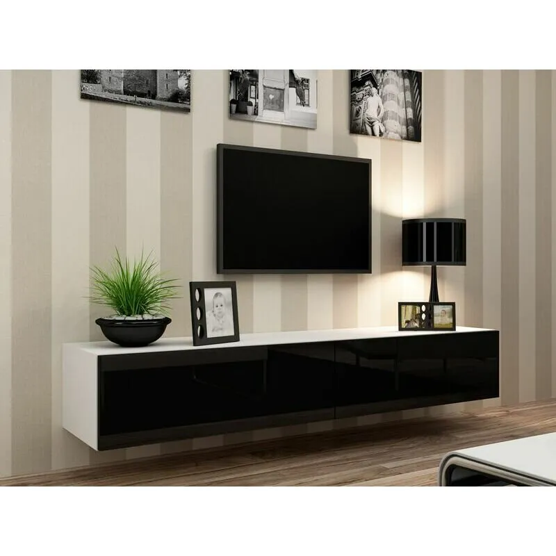 Cama&nbsp;MEBLE Comoda TV Cama Meble Vigo 180,  30-180-40 cm , PAL-MDF, Alb-Negru
