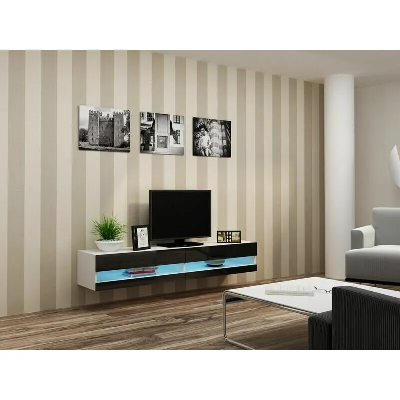 Cama&nbsp;MEBLE Suport TV Cama Merble Vigo New 30-180-40,  Alb-Negru lucios